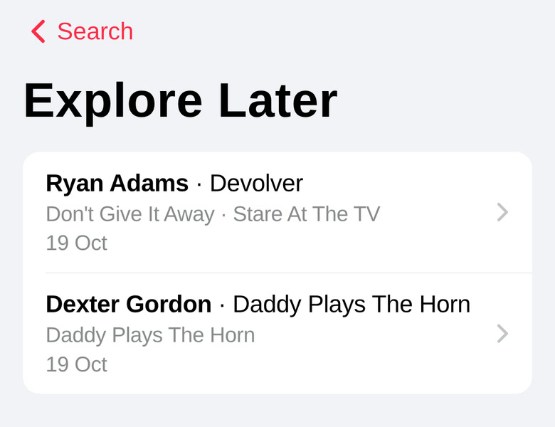 The Explore Later list holding two saved records to come back to.